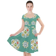 Retro 1960s Flowers Pattern 2 Cap Sleeve Midi Dress by violetheavensky