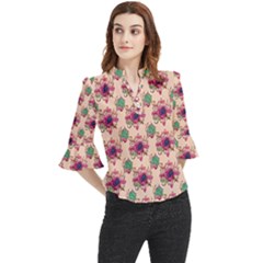 Retro 1880s Flowers Pattern 10 Loose Horn Sleeve Chiffon Blouse