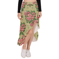 Retro 1880s Flowers Pattern 9 Asymmetrical Ruffle Hem Skirt 