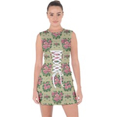 Retro 1880s Flowers Pattern 9 Lace Up Front Bodycon Dress