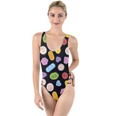 Ecstasy Pills Pattern High Leg Strappy Swimsuit