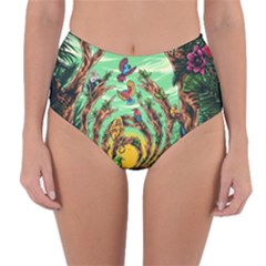 Monkey Tiger Bird Parrot Forest Jungle Style Reversible High-waist Bikini Bottoms