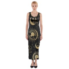 Asian Seamless Pattern With Clouds Moon Sun Stars Vector Collection Oriental Chinese Japanese Korean Fitted Maxi Dress