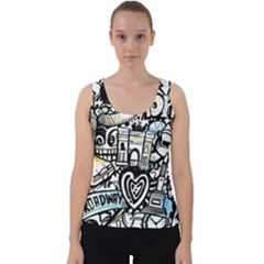 New York City Nyc Broadway Doodle Art Velvet Tank Top