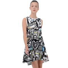 New York City Nyc Broadway Doodle Art Frill Swing Dress