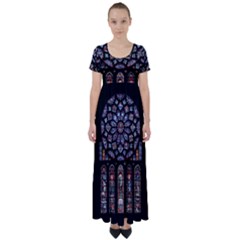 Chartres Cathedral Notre Dame De Paris Stained Glass High Waist Short Sleeve Maxi Dress