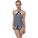 Geomtric Pattern Illusion Shapes Go with the Flow One Piece Swimsuit View1