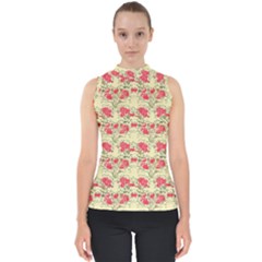 Retro 1880s Flowers Pattern 18 Mock Neck Shell Top