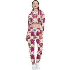 Retro 1880s Flowers Pattern 21 Cropped Zip Up Lounge Set