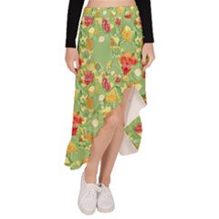 Retro 1880s Flowers Pattern 17 Asymmetrical Ruffle Hem Skirt 