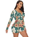 Retro 1880s Flowers Pattern 20 Long Sleeve Boyleg Swimsuit View3