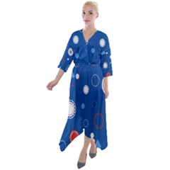 Christmas Pattern Tree Design Quarter Sleeve Wrap Front Maxi Dress by Paksenen