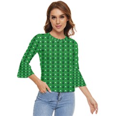 Green Christmas Tree Pattern Background Bell Sleeve Top