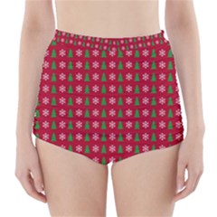 Snowflake Christmas Tree Pattern High-waisted Bikini Bottoms