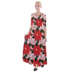 Poinsettia Pattern Seamless Pattern Christmas Xmas Half Sleeves Maxi Dress by Paksenen