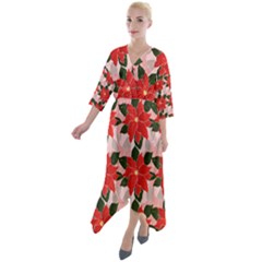 Poinsettia Pattern Seamless Pattern Christmas Xmas Quarter Sleeve Wrap Front Maxi Dress by Paksenen