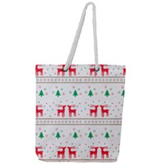 Red Green And Blue Christmas Themed Illustration Full Print Rope Handle Tote (large)