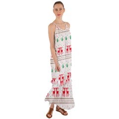 Red Green And Blue Christmas Themed Illustration Cami Maxi Ruffle Chiffon Dress