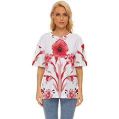 A Design Of A Red Flower On A White Background Oversized Basic T-shirt