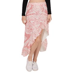 A Pink And White Abstract Design On A White Background Asymmetrical Ruffle Hem Skirt 