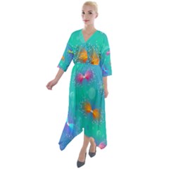 Christmas Pattern Quarter Sleeve Wrap Front Maxi Dress by Paksenen