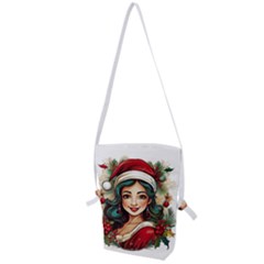 Young Woman With Santa Claus Clothes Isolated Illustration Wb Folding Shoulder Bag by dflcprintsclothing