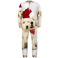 Christmas Puppies, Santa, Craciun, Christmas, Funny, Hat, Puppy, Red Onepiece Jumpsuit (men)