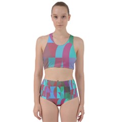 Geometric Ocean Purple Blue Pink Racer Back Bikini Set