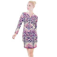 Roses Flowers Bloom Nature Blossom Button Long Sleeve Dress by Salmanaz77