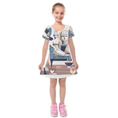 Sculpture Statue Angel Artwork Kids  Short Sleeve Velvet Dress by Salmanaz77