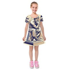 Thinker Sculpture Design Geometric Kids  Short Sleeve Velvet Dress by Salmanaz77