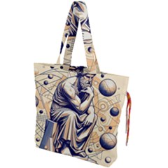 Thinker Sculpture Design Geometric Drawstring Tote Bag by Salmanaz77