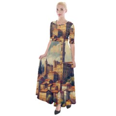 Village Houses Buildings Facade Half Sleeves Maxi Dress by Salmanaz77