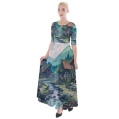 Village Nature Winter Landscape Half Sleeves Maxi Dress by Salmanaz77