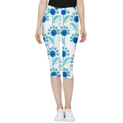 Blue Daisy Minimalist Leaves   Inside Out Lightweight Velour Capri Leggings  by ConteMonfrey