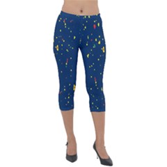 Christmas Sky Happy Lightweight Velour Capri Leggings  by Dutashop