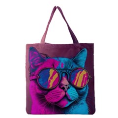 Cute Pop Art Cat Grocery Tote Bag by Givinglala