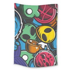 Funky Alien Pattern Abstract Colourful Drawing Large Tapestry by Posterlux