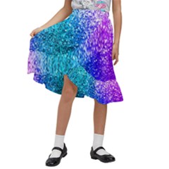 Rainbow Colors Colorful Pattern Kids  Ruffle Flared Wrap Midi Skirt by Posterlux