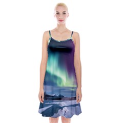 Northern Lights Aurora Night Nature Spaghetti Strap Velvet Dress by Posterlux