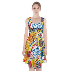 Colorful City Life Horizontal Seamless Pattern Urban City Racerback Midi Dress by Bedest