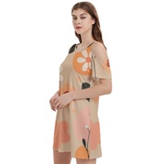 Minimalist Pattern With Simple Lines,flower And Shapes, Creating A Clean And Modern Women s Cold Shoulder Round Neck Mini Dress by myclothy