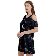 Cosmic Black Space Star Women s Cold Shoulder Round Neck Mini Dress by Ndabl3x