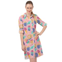 Ice Cream Donut Sweets Candie Long Sleeve Mini Shirt Dress by Apenda