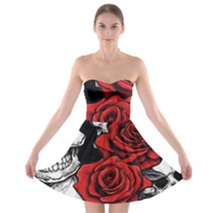 Roses And Skulls Strapless Bra Top Dress by pollyparadiseartshop