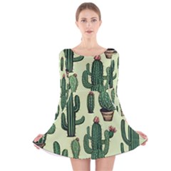 Cactus  Long Sleeve Velvet Skater Dress by pollyparadiseartshop