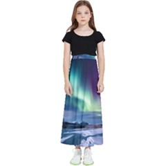 Northern Lights Aurora Night Nature Kids  Flared Maxi Skirt by Posterlux