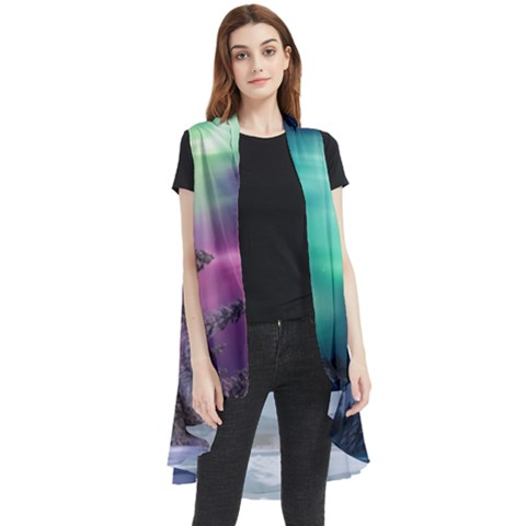 Northern Lights Aurora Night Nature Sleeveless Chiffon Waistcoat Shirt by Posterlux