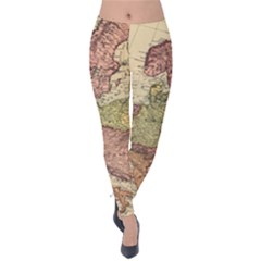 Retro Old Vintage Map Of Europe Velvet Leggings by Bedest