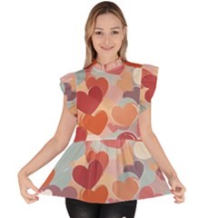 Valentines Day Hearts Romance Love Ruffle Collar Short Sleeve Chiffon Top by Posterlux